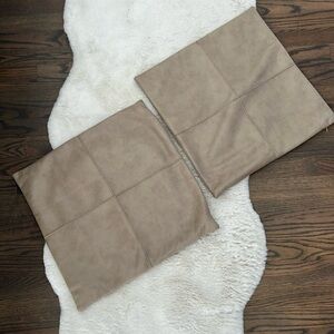 Set of Two Faux Leather Pillow Covers, beige color, 16x16